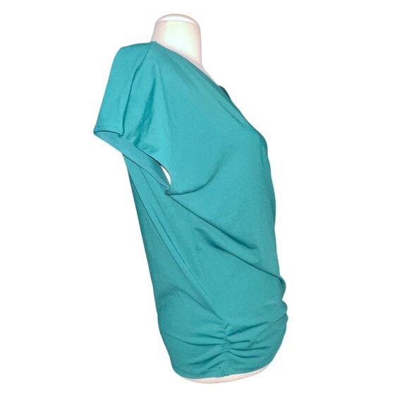 Halara V Neck Cap Sleeve Crossover Ruched Solid Work Blouse Sz Large Womens Gree - Picture 8 of 12